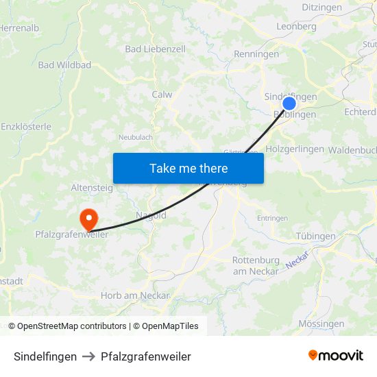 Sindelfingen to Pfalzgrafenweiler map