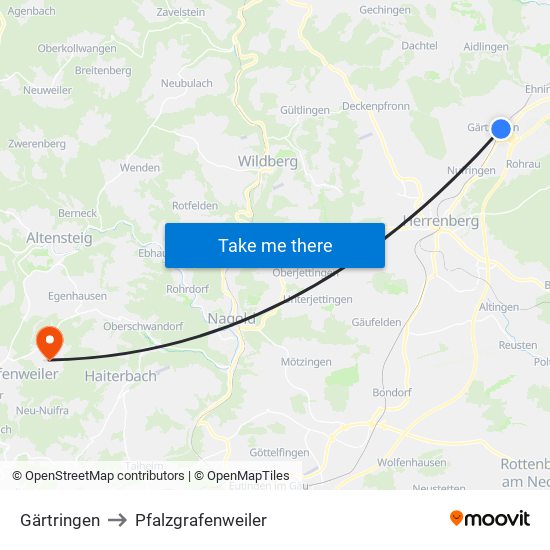 Gärtringen to Pfalzgrafenweiler map