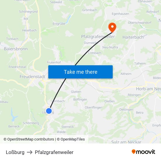 Loßburg to Pfalzgrafenweiler map