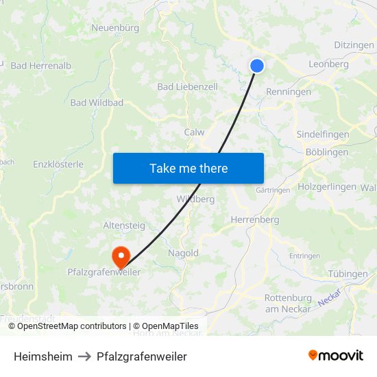 Heimsheim to Pfalzgrafenweiler map