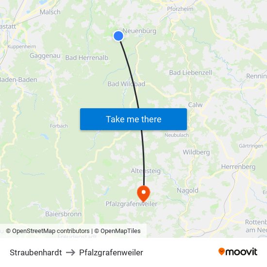 Straubenhardt to Pfalzgrafenweiler map