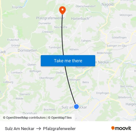 Sulz Am Neckar to Pfalzgrafenweiler map