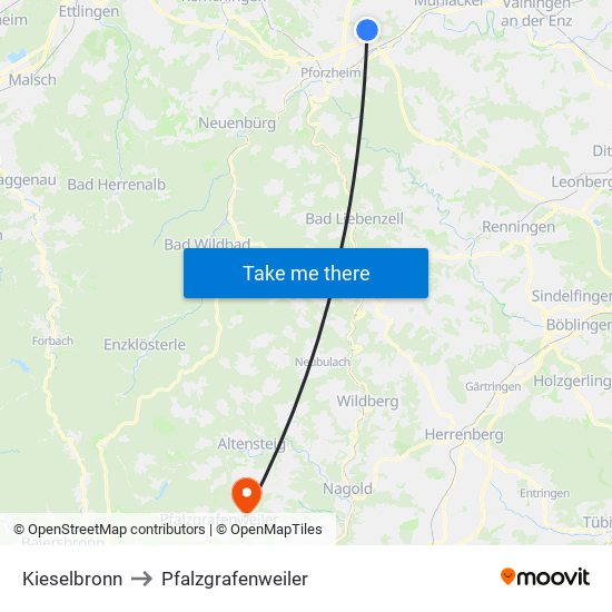 Kieselbronn to Pfalzgrafenweiler map