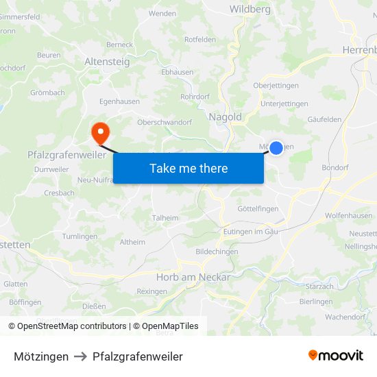 Mötzingen to Pfalzgrafenweiler map