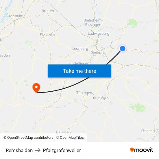 Remshalden to Pfalzgrafenweiler map