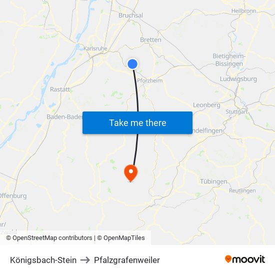 Königsbach-Stein to Pfalzgrafenweiler map