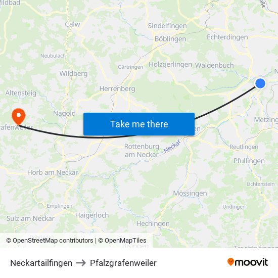 Neckartailfingen to Pfalzgrafenweiler map