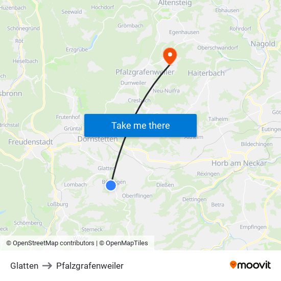 Glatten to Pfalzgrafenweiler map