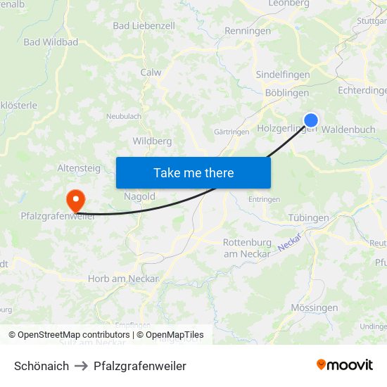 Schönaich to Pfalzgrafenweiler map