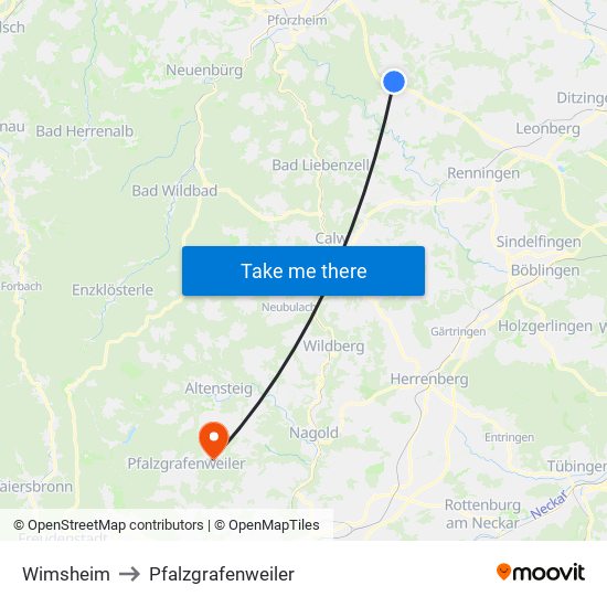 Wimsheim to Pfalzgrafenweiler map