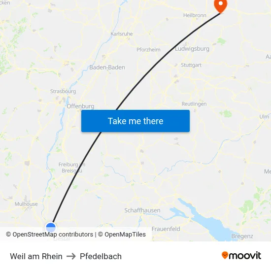 Weil am Rhein to Pfedelbach map