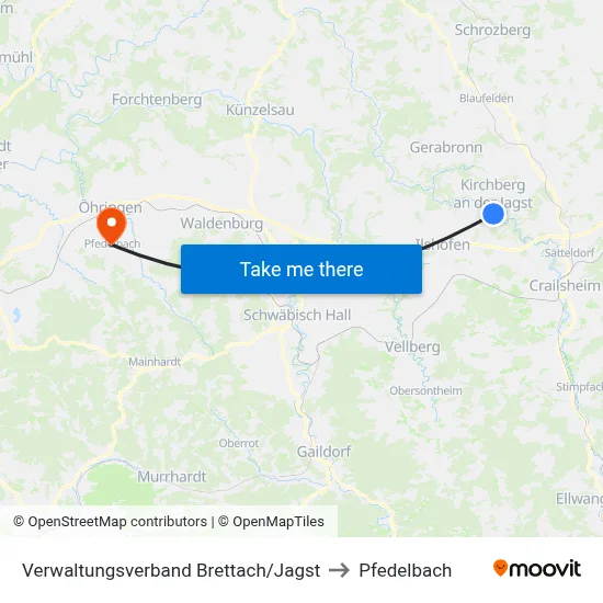 Verwaltungsverband Brettach/Jagst to Pfedelbach map