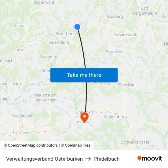 Verwaltungsverband Osterburken to Pfedelbach map