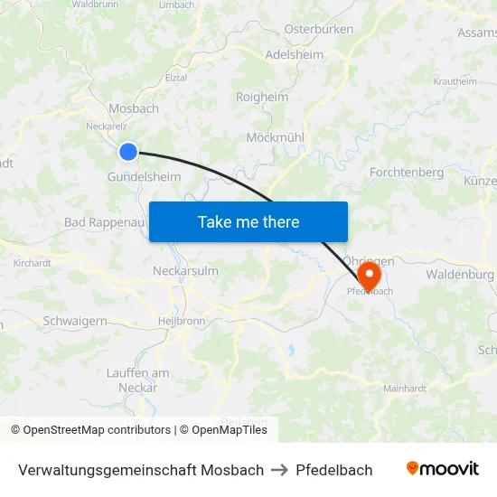 Verwaltungsgemeinschaft Mosbach to Pfedelbach map