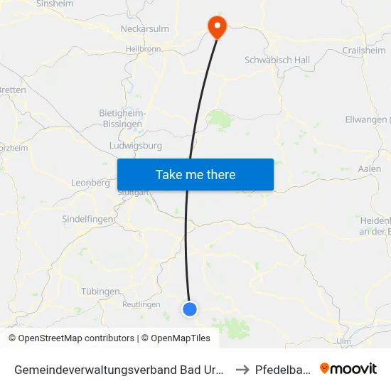 Gemeindeverwaltungsverband Bad Urach to Pfedelbach map