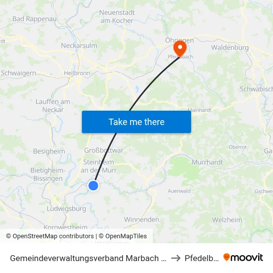 Gemeindeverwaltungsverband Marbach am Neckar to Pfedelbach map