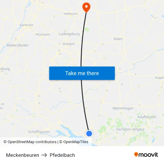 Meckenbeuren to Pfedelbach map
