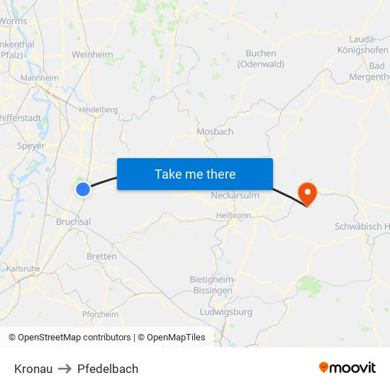 Kronau to Pfedelbach map