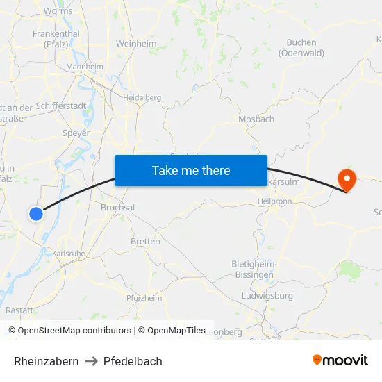 Rheinzabern to Pfedelbach map