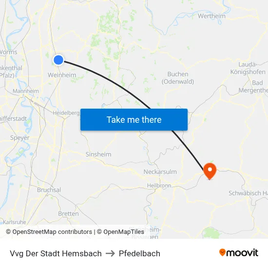 Vvg Der Stadt Hemsbach to Pfedelbach map