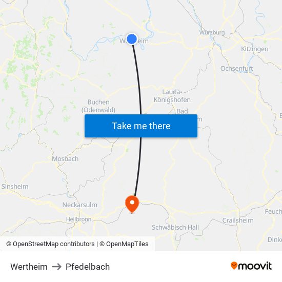 Wertheim to Pfedelbach map