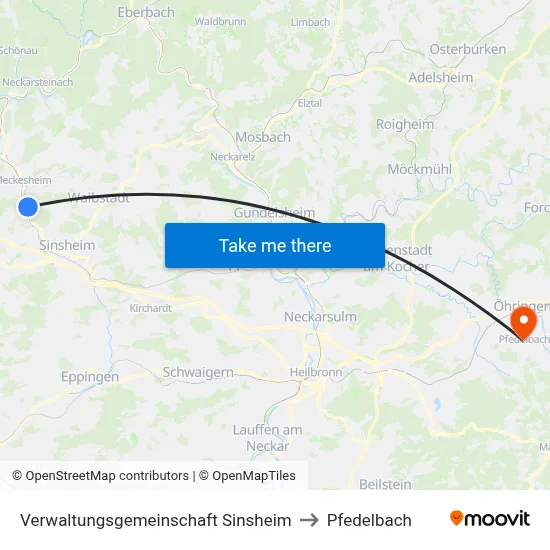 Verwaltungsgemeinschaft Sinsheim to Pfedelbach map