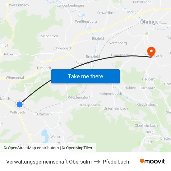 Verwaltungsgemeinschaft Obersulm to Pfedelbach map