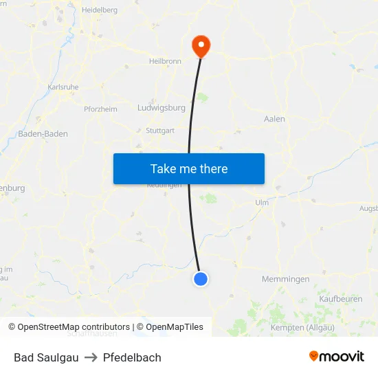 Bad Saulgau to Pfedelbach map
