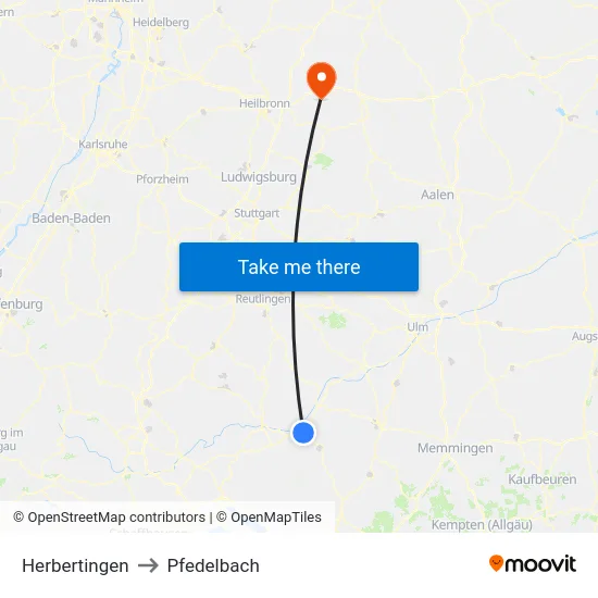 Herbertingen to Pfedelbach map