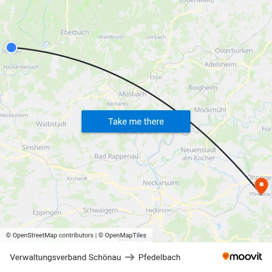 Verwaltungsverband Schönau to Pfedelbach map