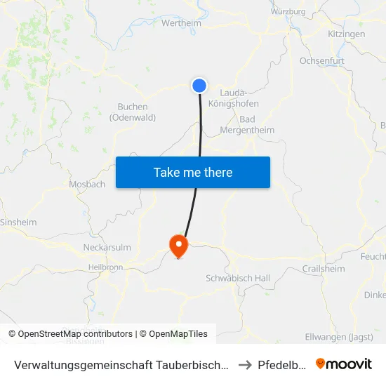 Verwaltungsgemeinschaft Tauberbischofsheim to Pfedelbach map
