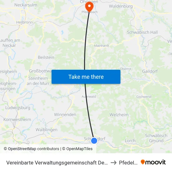 Vereinbarte Verwaltungsgemeinschaft Der Stadt Schorndorf to Pfedelbach map