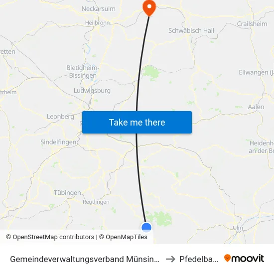 Gemeindeverwaltungsverband Münsingen to Pfedelbach map
