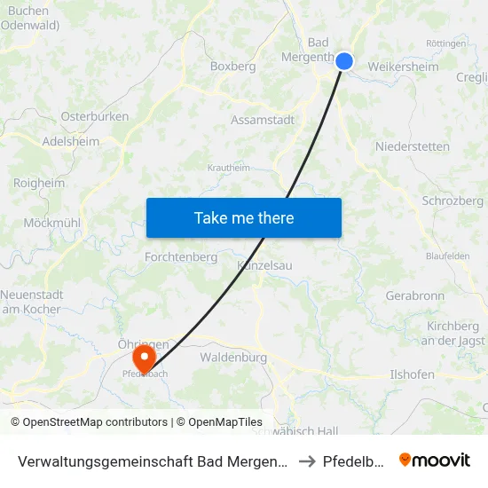 Verwaltungsgemeinschaft Bad Mergentheim to Pfedelbach map