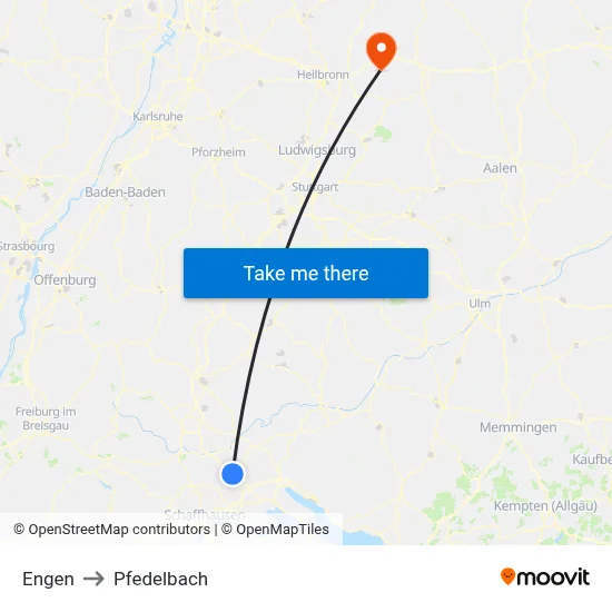 Engen to Pfedelbach map