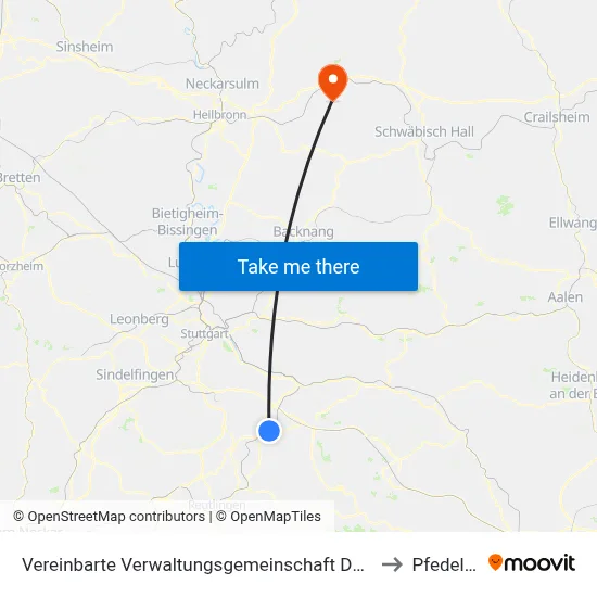 Vereinbarte Verwaltungsgemeinschaft Der Stadt Nürtingen to Pfedelbach map