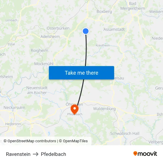 Ravenstein to Pfedelbach map