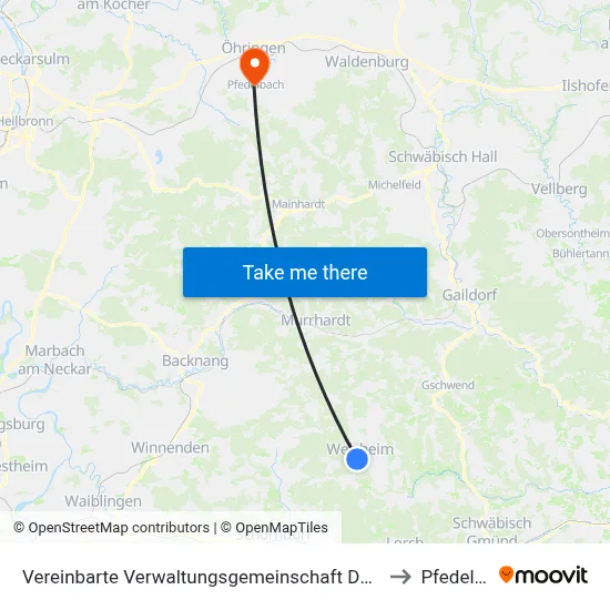 Vereinbarte Verwaltungsgemeinschaft Der Stadt Welzheim to Pfedelbach map