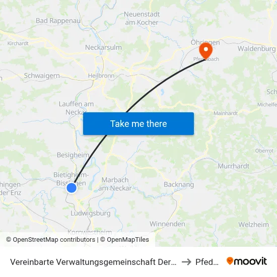 Vereinbarte Verwaltungsgemeinschaft Der Stadt Bietigheim-Bissingen to Pfedelbach map