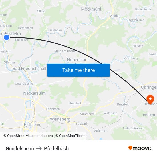 Gundelsheim to Pfedelbach map