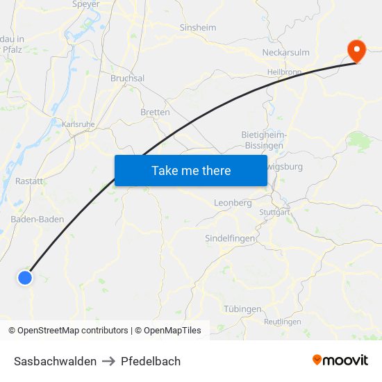 Sasbachwalden to Pfedelbach map