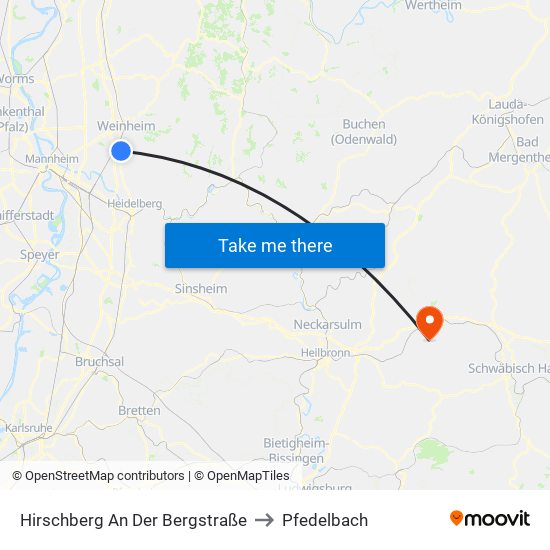 Hirschberg An Der Bergstraße to Pfedelbach map