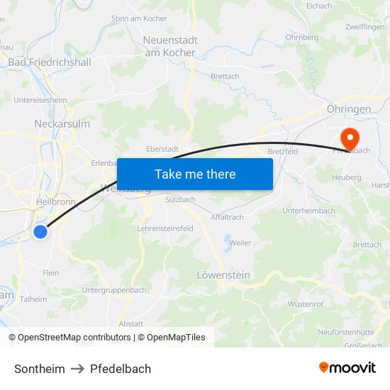 Sontheim to Pfedelbach map