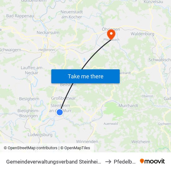 Gemeindeverwaltungsverband Steinheim-Murr to Pfedelbach map