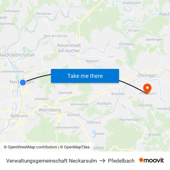 Verwaltungsgemeinschaft Neckarsulm to Pfedelbach map