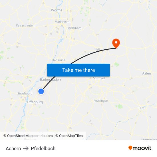 Achern to Pfedelbach map