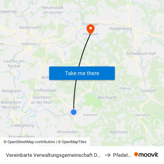 Vereinbarte Verwaltungsgemeinschaft Der Stadt Backnang to Pfedelbach map