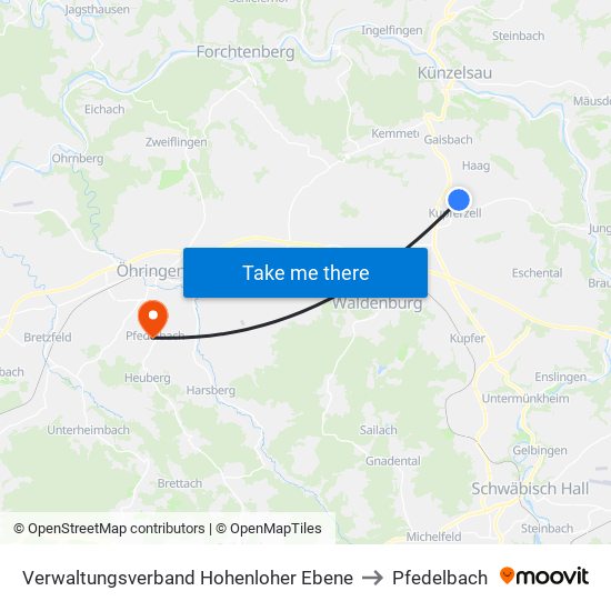 Verwaltungsverband Hohenloher Ebene to Pfedelbach map