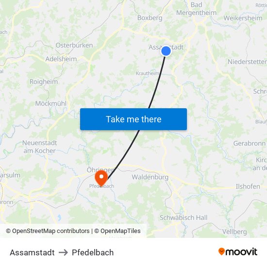 Assamstadt to Pfedelbach map