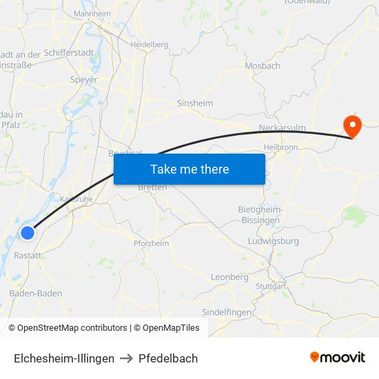 Elchesheim-Illingen to Pfedelbach map